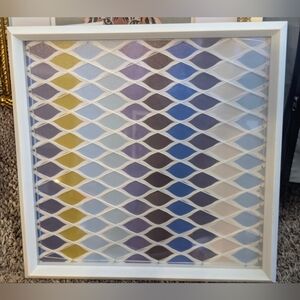 Geometric Shadow Box Wall Art Blue Purple Mid-Century Style Framed Decor